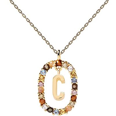 P D PAOLA PDPaola Halsketting met de Buchstaben C van 18 karaat verguld sterling zilver met edelstenen en kristallen, CO01-262-U P D PAOLA PDPaola Halsketting met de Buchstaben C van 18 karaat verguld sterling zilver met edelstenen en kristallen, CO01-262-U
