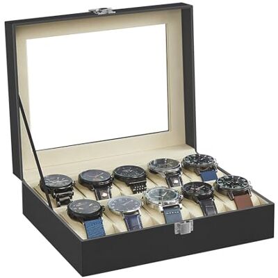 SONGMICS JWB010 Horlogedoos, horlogebox, horlogestandaard, voor 10 horloges, kerstcadeau SONGMICS JWB010 Horlogedoos, horlogebox, horlogestandaard, voor 10 horloges, kerstcadeau