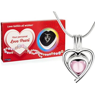 BRUBAKER Love Pearl Wensparel, halsketting met hartvormige hanger van zilver + schelp met echte parel als sieradencadeau, liefde BRUBAKER Love Pearl Wensparel, halsketting met hartvormige hanger van zilver + schelp met echte parel als sieradencadeau, liefde