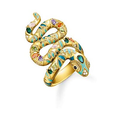 Thomas Sabo Dames slangenring, meerkleurig, goud, 925 sterling zilver, 18 karaat geelgoud, koud email TR2338-974-7, Sterling zilver, Niet van toepassing Thomas Sabo Dames slangenring, meerkleurig, goud, 925 sterling zilver, 18 karaat geelgoud, koud email TR2338-974-7, Sterling zilver, Niet van toepassing