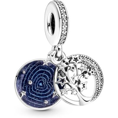 PANDORA Baum & Galaxis Mond dubbele hanger hanger van sterling zilver met zirkonia, 799645C01 PANDORA Baum & Galaxis Mond dubbele hanger hanger van sterling zilver met zirkonia, 799645C01