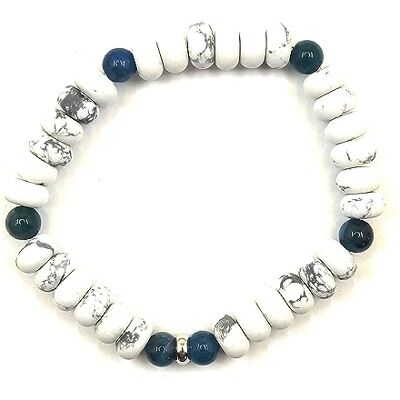 LE DEUCALION Armband van echte stenen met matte howlietkralen afgewisseld met andere gekleurde stenen, met strikdeksel van Rhodium 925 zilver, oxideert niet., 925 zilver, rhodium, NATUURLIJKE HOWLIET LE DEUCALION Armband van echte stenen met matte howlietkralen afgewisseld met andere gekleurde stenen, met strikdeksel van Rhodium 925 zilver, oxideert niet., 925 zilver, rhodium, NATUURLIJKE HOWLIET