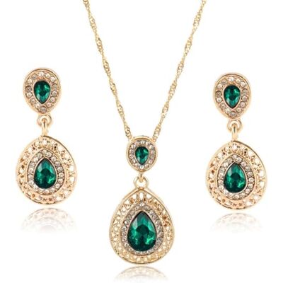 TOEECY Druppel kristal sieraden ketting oorbellen set elegante bruiloft vrouw glanzende strass goud, metaal, kristal TOEECY Druppel kristal sieraden ketting oorbellen set elegante bruiloft vrouw glanzende strass goud, metaal, kristal