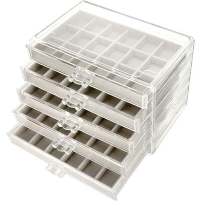 QWORK ® Sieradenkistje van acryl met 5 laden, sieradenorganizer, transparant, grijs QWORK ® Sieradenkistje van acryl met 5 laden, sieradenorganizer, transparant, grijs