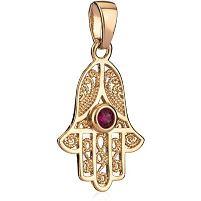 NKlaus Hand van Fatima Rode Zirkonia 18 karaat vergulde hanger Eye of Fatima 3831, Messing, Zirkonia NKlaus Hand van Fatima Rode Zirkonia 18 karaat vergulde hanger Eye of Fatima 3831, Messing, Zirkonia