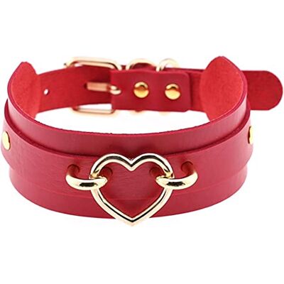 Aabellay Gothic choker halsketting van PU-leer, punk rockstijl, verstelbare maat, rood en goud, kunstleer, polyurethaan, goudkleurig Aabellay Gothic choker halsketting van PU-leer, punk rockstijl, verstelbare maat, rood en goud, kunstleer, polyurethaan, goudkleurig
