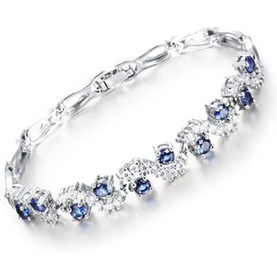 Crystalline Azuria Tennisarmband, 18 karaat witgoud verguld, cirkel, kristallen, zirkonia, sieraden voor dames en meisjes, Kristal, Saffier Crystalline Azuria Tennisarmband, 18 karaat witgoud verguld, cirkel, kristallen, zirkonia, sieraden voor dames en meisjes, Kristal, Saffier