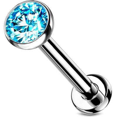 Stachelkleid Titanium labret piercing met zilveren zirkonia push-in zonder schroefdraad, kraakbeen, helix, tragus, lip, universeel, platte bal, Titanium Stachelkleid Titanium labret piercing met zilveren zirkonia push-in zonder schroefdraad, kraakbeen, helix, tragus, lip, universeel, platte bal, Titanium