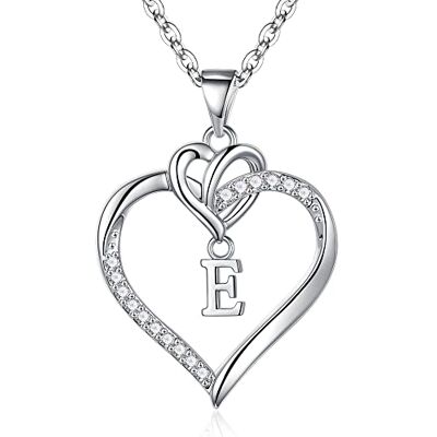TINGN Hartvormige halsketting voor dames, zilver-goud, 14 karaat witgoud verguld, initiaalketting met hartvormige hanger, kubieke zirkonia, verjaardagscadeau voor vrouw, vriendin, moeder, Wit Goud TINGN Hartvormige halsketting voor dames, zilver-goud, 14 karaat witgoud verguld, initiaalketting met hartvormige hanger, kubieke zirkonia, verjaardagscadeau voor vrouw, vriendin, moeder, Wit Goud