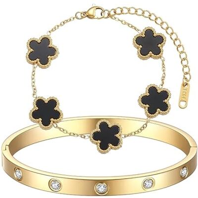 TENGWA Set van 2 armbanden van 18 karaat verguld klavertje vier Stapelbare armbanden voor bruiloften, verjaardagen, jubilea, Valentijnsdag en Nieuwjaar, Mittelgroße TENGWA Set van 2 armbanden van 18 karaat verguld klavertje vier Stapelbare armbanden voor bruiloften, verjaardagen, jubilea, Valentijnsdag en Nieuwjaar, Mittelgroße