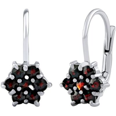 SILVEGO Florret oorbellen van 925 sterling zilver met Boheemse granaatbloemen, sterling zilver, granaat SILVEGO Florret oorbellen van 925 sterling zilver met Boheemse granaatbloemen, sterling zilver, granaat