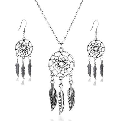 Féeries et merveilles Reve Catcher ketting, Dream Catcher Set (zilveren oorbellen halsketting), Moederdag halsketting Féeries et merveilles Reve Catcher ketting, Dream Catcher Set (zilveren oorbellen halsketting), Moederdag halsketting