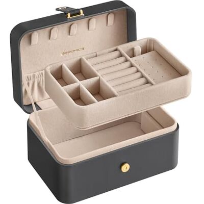 SONGMICS JBC166C02 sieradendoosje voor op reis, kleine sieradendoos, 2 niveaus voor sieraden, draagbaar, reisetui, voor grotere accessoires, 11 x 16 x 8 cm, cadeau-idee SONGMICS JBC166C02 sieradendoosje voor op reis, kleine sieradendoos, 2 niveaus voor sieraden, draagbaar, reisetui, voor grotere accessoires, 11 x 16 x 8 cm, cadeau-idee
