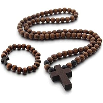 UNFAIRZQ Voor houten kruis armband ketting hanger voor mannen vrouwen houten kralen gesneden lange katholieke rozenkrans joodse mannelijke kettingen houten kralen kettingen voor mannen, Eén maat, Hout UNFAIRZQ Voor houten kruis armband ketting hanger voor mannen vrouwen houten kralen gesneden lange katholieke rozenkrans joodse mannelijke kettingen houten kralen kettingen voor mannen, Eén maat, Hout