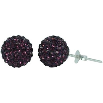 CHICNET Chic-Net 925 zilveren oorstekers met glitterbal donkerpaars 10 mm dames sterling zilver kristal CHICNET Chic-Net 925 zilveren oorstekers met glitterbal donkerpaars 10 mm dames sterling zilver kristal