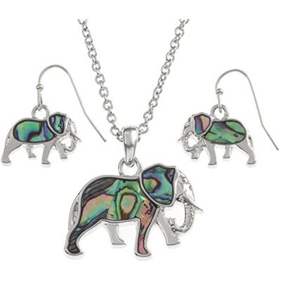Kiara Jewellery Olifantenhanger met Abalone-schelp / Paua-schelp in groen-blauw op 45,7 cm lange ketting met bijpassende oorbellen van gerhodineerd, hypoallergeen, gerhodineerd, koraalrood, rhodium, koraalrood Kiara Jewellery Olifantenhanger met Abalone-schelp / Paua-schelp in groen-blauw op 45,7 cm lange ketting met bijpassende oorbellen van gerhodineerd, hypoallergeen, gerhodineerd, koraalrood, rhodium, koraalrood