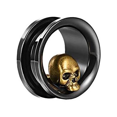 BlackAmazement Roestvrij stalen tunnel doodskoptunnel 08 mm 16 mm heren doodskop tunnel piercing tunnel, roestvrij staal BlackAmazement Roestvrij stalen tunnel doodskoptunnel 08 mm 16 mm heren doodskop tunnel piercing tunnel, roestvrij staal