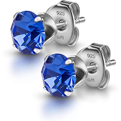 Amberta Lumini Crystal Collection blauwe oorbellen van 925 sterling zilver voor dames, Lumini-kristallen, zilver 925/1000 Amberta Lumini Crystal Collection blauwe oorbellen van 925 sterling zilver voor dames, Lumini-kristallen, zilver 925/1000
