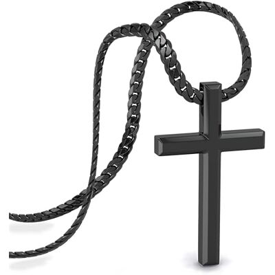 SERASAR Halsketting van roestvrij staal voor heren met zwarte hanger, pantserketting, cadeau voor gothic, communie juwelendoos, zilveren ketting voor heren SERASAR Halsketting van roestvrij staal voor heren met zwarte hanger, pantserketting, cadeau voor gothic, communie juwelendoos, zilveren ketting voor heren