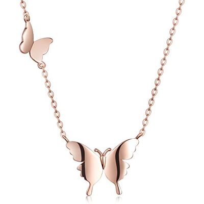 Unendlich U Infinite U Elegante halsketting met dubbele vlinderhanger van 25 sterling zilver voor dames/meisjes, roségoud, sterling zilver, zonder steen, Sterling Zilver, Zonder steen Unendlich U Infinite U Elegante halsketting met dubbele vlinderhanger van 25 sterling zilver voor dames/meisjes, roségoud, sterling zilver, zonder steen, Sterling Zilver, Zonder steen