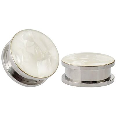 KUBOOZ Oor piercing roestvrij staal met opaal witte schelp, Roestvrij staal KUBOOZ Oor piercing roestvrij staal met opaal witte schelp, Roestvrij staal