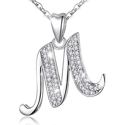 AEONSLOVE Initiale halsketting Prenom 925 sterling zilver hanger letter met kubische zirkonia, halsketting voor dames, cadeau voor Kerstmis, verjaardag, bruiloft, ketting 45,7 cm, zilverkleurig, zirkonia AEONSLOVE Initiale halsketting Prenom 925 sterling zilver hanger letter met kubische zirkonia, halsketting voor dames, cadeau voor Kerstmis, verjaardag, bruiloft, ketting 45,7 cm, zilverkleurig, zirkonia