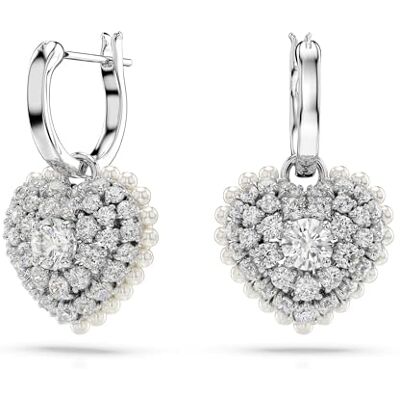 Swarovski Idyllia oorhangers, kristallen parel, hart, wit, gerhodineerd metaal Swarovski Idyllia oorhangers, kristallen parel, hart, wit, gerhodineerd metaal