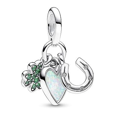 PANDORA Moments Vierblättriges Kleeblad, Hart en Hufeisen Drievoudige Bedelhanger van Sterling Zilver, Kristallen, Zirkonia, Compatibele Moments Armbanden, 792755C01 PANDORA Moments Vierblättriges Kleeblad, Hart en Hufeisen Drievoudige Bedelhanger van Sterling Zilver, Kristallen, Zirkonia, Compatibele Moments Armbanden, 792755C01