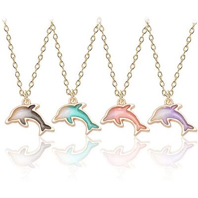 Mingjun Set van 4 halskettingen met dolfijn hanger voor dames en meisjes, metaal Mingjun Set van 4 halskettingen met dolfijn hanger voor dames en meisjes, metaal