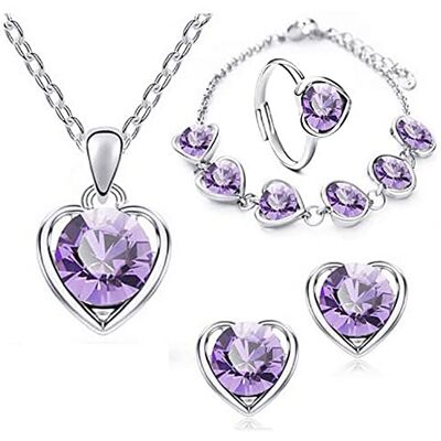 Wedity Kristallen halsketting in hartvorm ringen oorbellen armband set goud mode liefde hart hanger choker sieraden voor vrouwen meisjes (paars) Wedity Kristallen halsketting in hartvorm ringen oorbellen armband set goud mode liefde hart hanger choker sieraden voor vrouwen meisjes (paars)