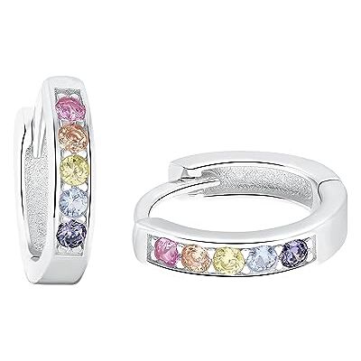 amor Creolen voor meisjes van 925 sterling zilver met synthetische zirkonia, 1,2 cm, zilver, geleverd in geschenkdoos amor Creolen voor meisjes van 925 sterling zilver met synthetische zirkonia, 1,2 cm, zilver, geleverd in geschenkdoos
