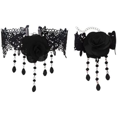 HDGSAFD 1 x halsketting, 1 x armband, roze kanten set, gothic sieraden, sieraden met kwastjes voor dames, Taglia unica HDGSAFD 1 x halsketting, 1 x armband, roze kanten set, gothic sieraden, sieraden met kwastjes voor dames, Taglia unica
