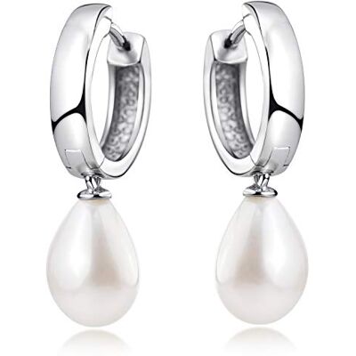 MATERIA by Matthias Wagner Materia SO-431 Creolen voor dames met parelhanger, 925 sterling zilver, wit gerhodineerd, 15 mm, sterling zilver, parel, Sterling zilver, Parel MATERIA by Matthias Wagner Materia SO-431 Creolen voor dames met parelhanger, 925 sterling zilver, wit gerhodineerd, 15 mm, sterling zilver, parel, Sterling zilver, Parel