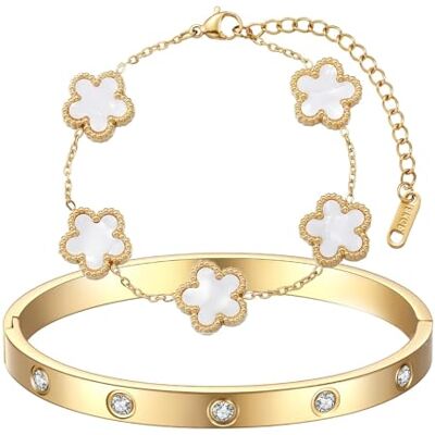 TENGWA Set van 2 armbanden van 18 karaat verguld klavertje vier Stapelbare armbanden voor bruiloften, verjaardagen, jubilea, Valentijnsdag en Nieuwjaar, Mittelgroße TENGWA Set van 2 armbanden van 18 karaat verguld klavertje vier Stapelbare armbanden voor bruiloften, verjaardagen, jubilea, Valentijnsdag en Nieuwjaar, Mittelgroße