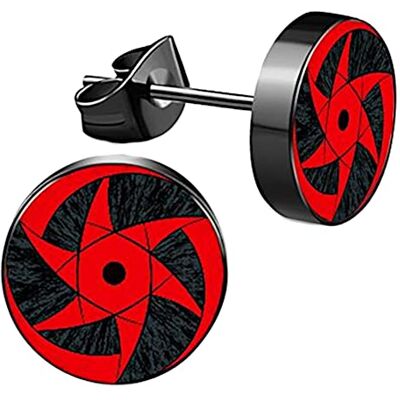 CHICNET Oorbellen roestvrij staal zwart 8 mm rood Sharingan Eye Anime Manga chirurgisch staal oorsieraden uniseks heren dames, Roestvrij staal hars CHICNET Oorbellen roestvrij staal zwart 8 mm rood Sharingan Eye Anime Manga chirurgisch staal oorsieraden uniseks heren dames, Roestvrij staal hars