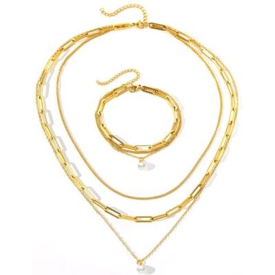 TTPSRY Meerlaagse parelketting roestvrijstalen sieraden set schakelketting overlappende ketting parel hanger sieraden, Roestvrij staal TTPSRY Meerlaagse parelketting roestvrijstalen sieraden set schakelketting overlappende ketting parel hanger sieraden, Roestvrij staal