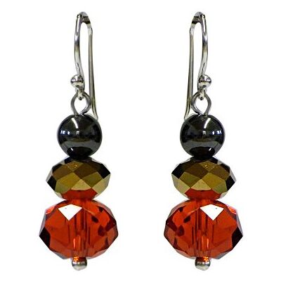 CHICNET Chic-Net Oorbellen met glaskralen rood zwart goud glas 925 sterling zilver ca. 20mm diameter, glas, Glas CHICNET Chic-Net Oorbellen met glaskralen rood zwart goud glas 925 sterling zilver ca. 20mm diameter, glas, Glas
