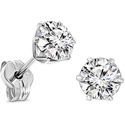 Miore Oorbellen voor dames 9 karaat / 375 goud witgoud met ronde edelsteen robijnrood/blauwe saffier groene smaragd/zirkonia, sieraden, 5 mm, witgoud, kubische zirkonia Miore Oorbellen voor dames 9 karaat / 375 goud witgoud met ronde edelsteen robijnrood/blauwe saffier groene smaragd/zirkonia, sieraden, 5 mm, witgoud, kubische zirkonia