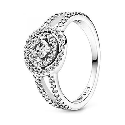 PANDORA Timeless Dubbele sprankelende sterling zilveren halo ring met heldere zirkonia, maat 52 PANDORA Timeless Dubbele sprankelende sterling zilveren halo ring met heldere zirkonia, maat 52