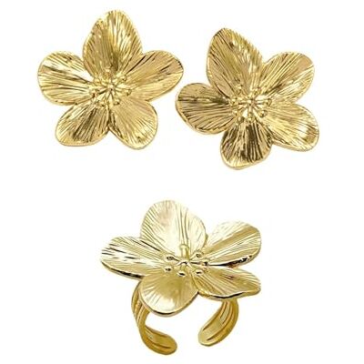 CWPFVQA 1 paar bloemenoorbellen en 1 bloemenring, vintage sieraden, eenvoudige en elegante oorbellen, open ring, modesieraad, Talla única CWPFVQA 1 paar bloemenoorbellen en 1 bloemenring, vintage sieraden, eenvoudige en elegante oorbellen, open ring, modesieraad, Talla única