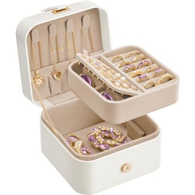 SONGMICS JBC185W03 Kleine Draagbare Reissieradendoos met 2 niveaus voor de grootste accessoires 11,2 x 11,8 x 7,2 cm cadeau-idee wolkenwit SONGMICS JBC185W03 Kleine Draagbare Reissieradendoos met 2 niveaus voor de grootste accessoires 11,2 x 11,8 x 7,2 cm cadeau-idee wolkenwit