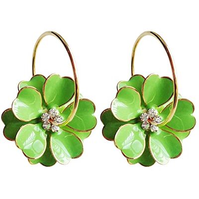 Navachi Creolen van email, 18 karaat verguld, met kristallen bloemen, diameter 3 cm, kristal, kristal, kristal, Kristal Navachi Creolen van email, 18 karaat verguld, met kristallen bloemen, diameter 3 cm, kristal, kristal, kristal, Kristal