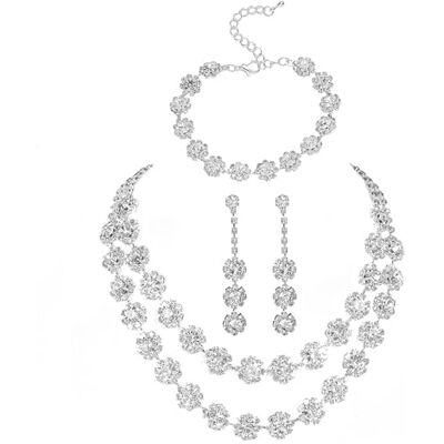 AOWVUTS Bruiloftssieradenset voor dames met halsketting, armband en oorbellen van strass, zilver, voor bruiloft, verloving, bruidsmeisje, eindejaarsbal AOWVUTS Bruiloftssieradenset voor dames met halsketting, armband en oorbellen van strass, zilver, voor bruiloft, verloving, bruidsmeisje, eindejaarsbal