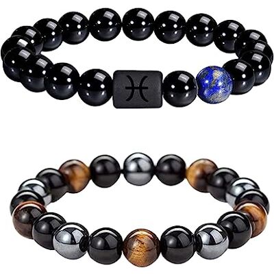 Caimeytie 2 stuks verstelbare elastische armbanden voor heren met sterrenbeeld kralen geluksbrenger sterrenbeeld 21,5 cm, Glas, Glas Caimeytie 2 stuks verstelbare elastische armbanden voor heren met sterrenbeeld kralen geluksbrenger sterrenbeeld 21,5 cm, Glas, Glas