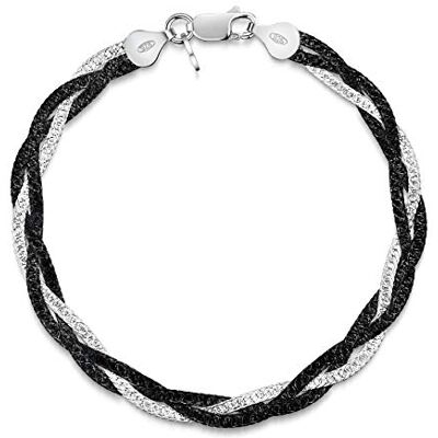 Amberta Vrouwen Halskettingen van 925 Sterling Zilver Herringbone Mesh Lengte 19 cm: Zilver en Zwart Rhodium Amberta Vrouwen Halskettingen van 925 Sterling Zilver Herringbone Mesh Lengte 19 cm: Zilver en Zwart Rhodium