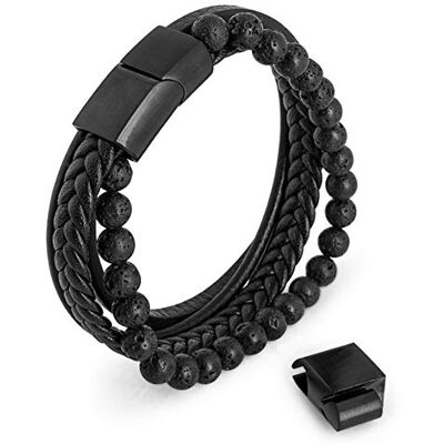 Akitsune Bellum armband van leer met synthetische parels, magneetsluiting van roestvrij staal, gevlochten armband voor heren, met mooi sieradendoosje, roestvrij staal Akitsune Bellum armband van leer met synthetische parels, magneetsluiting van roestvrij staal, gevlochten armband voor heren, met mooi sieradendoosje, roestvrij staal