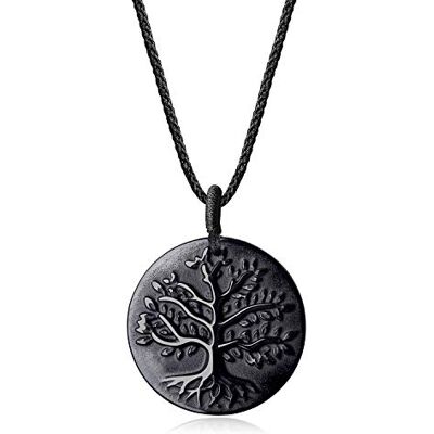 COAI Ronde hanger levensboom gegraveerd obsidiaan uniseks, obsidiaan, nylon, Obsidiaan COAI Ronde hanger levensboom gegraveerd obsidiaan uniseks, obsidiaan, nylon, Obsidiaan