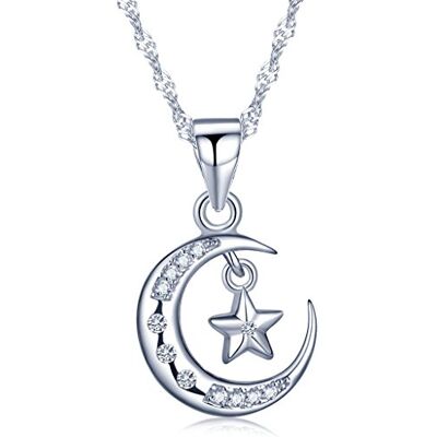 Unendlich U Infinite U Halsketting en hanger voor dames, 925 zilver, maan en ster, versierd met zirkonia, zilver en zirkonia, zilver, zirkonia Unendlich U Infinite U Halsketting en hanger voor dames, 925 zilver, maan en ster, versierd met zirkonia, zilver en zirkonia, zilver, zirkonia