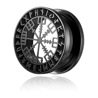 BlackAmazement Vegvisir Aegishjalmur Aegishjalmr Oortunnel van roestvrij staal 316L symbool Viking horror helm runen cirkel zwart zilver biker heren, Roestvrij staal BlackAmazement Vegvisir Aegishjalmur Aegishjalmr Oortunnel van roestvrij staal 316L symbool Viking horror helm runen cirkel zwart zilver biker heren, Roestvrij staal