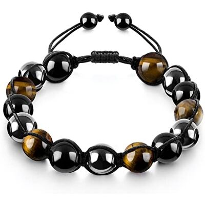 Emibele Drievoudige beschermende armband, tijgeroog zwart, obsidiaan en hematiet, 10 mm kralen, handgemaakt, natuurlijke stenen armbanden, helende kristallen armband voor mannen en vrouwen, brengt Emibele Drievoudige beschermende armband, tijgeroog zwart, obsidiaan en hematiet, 10 mm kralen, handgemaakt, natuurlijke stenen armbanden, helende kristallen armband voor mannen en vrouwen, brengt